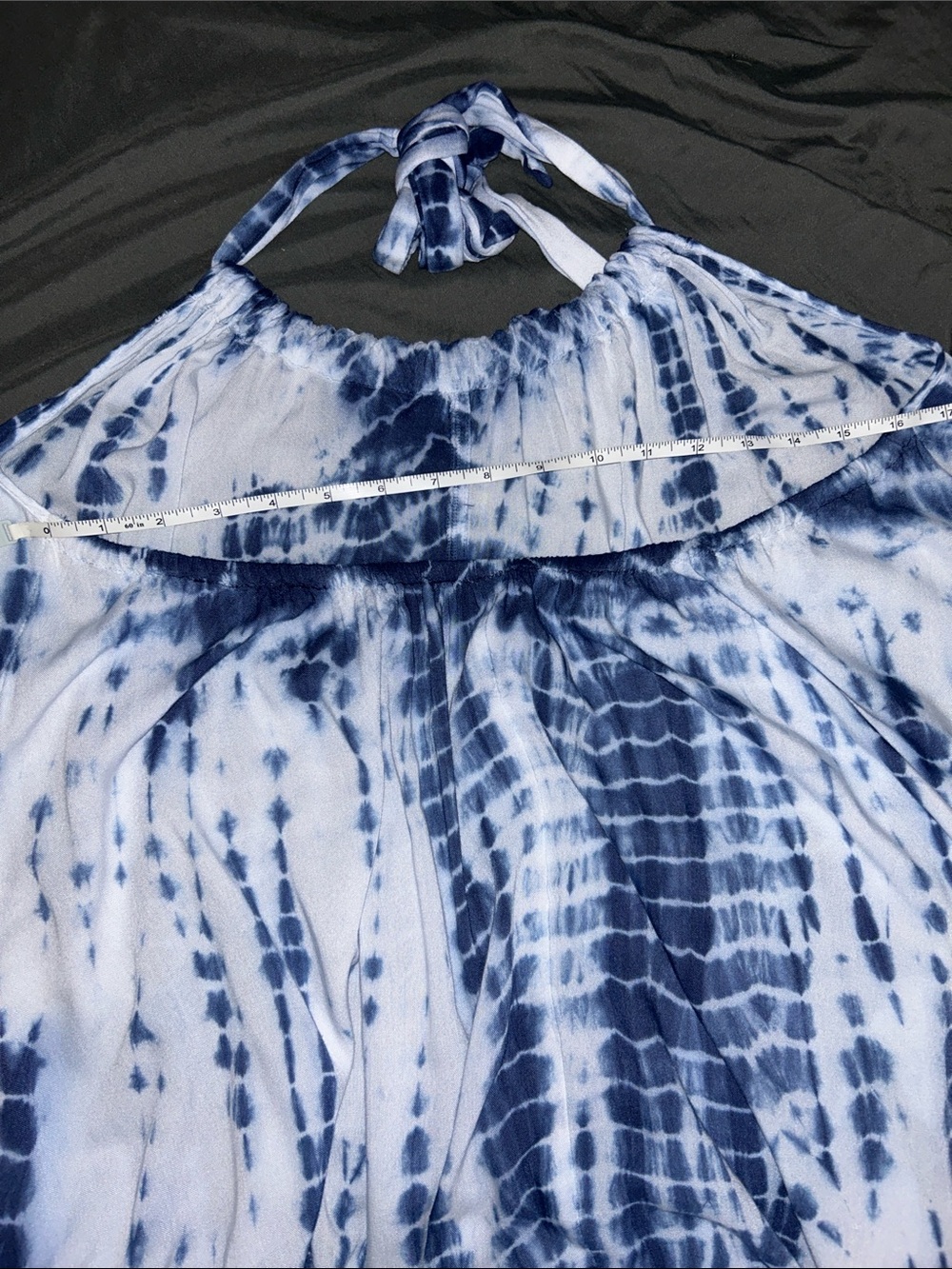 Elan Denim Blue and White Tie-Dye Backless Halter Maxi Dress Summer Swim Coverup - Picture 6 of 8